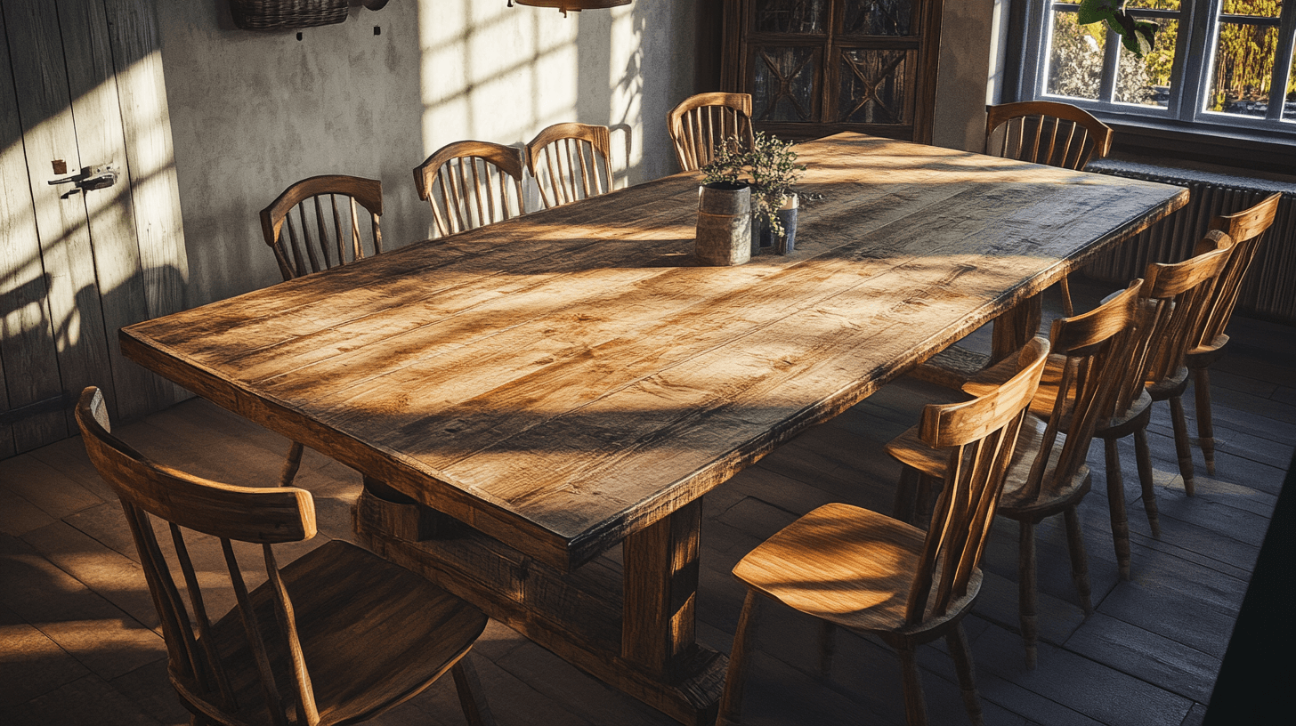 Rustic dining tables as the centerpiece of the dining room