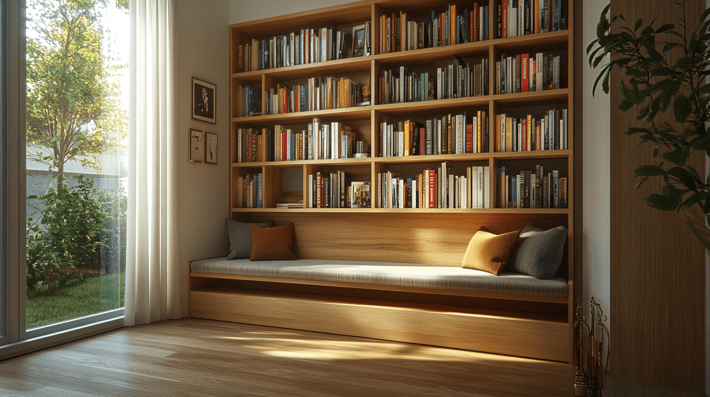 A place to read: Bookshelves with a bench