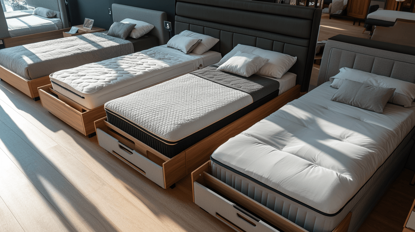 Different types of beds with storage box