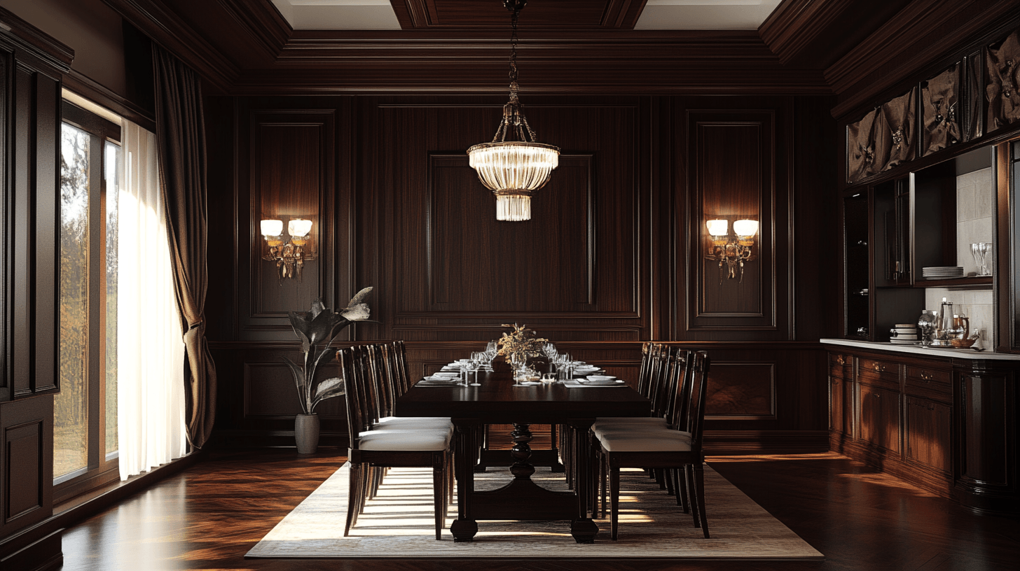 Dining room with dark wood elements: Stylish and cozy accents