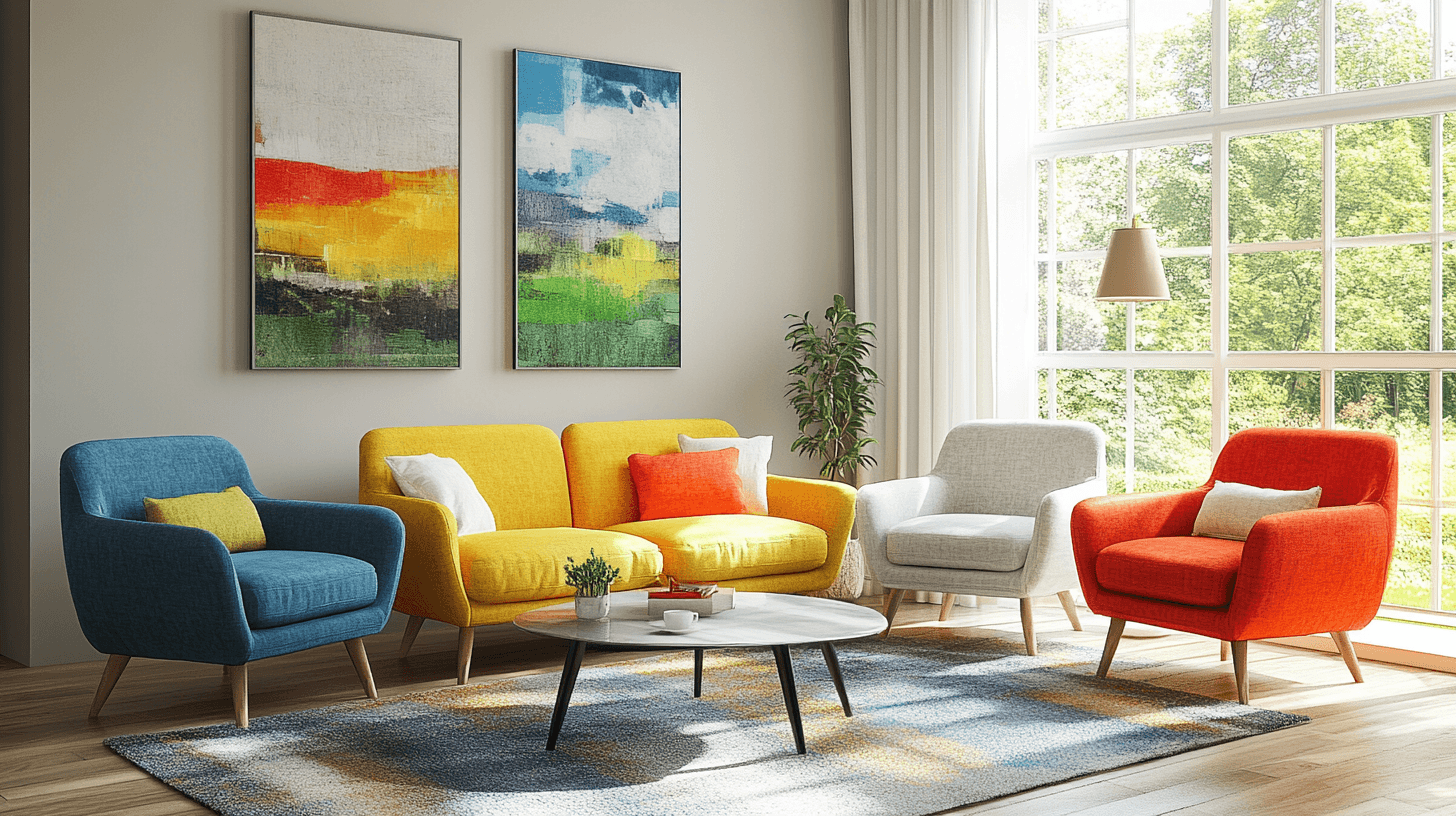 Combination of colorful furniture with neutral elements