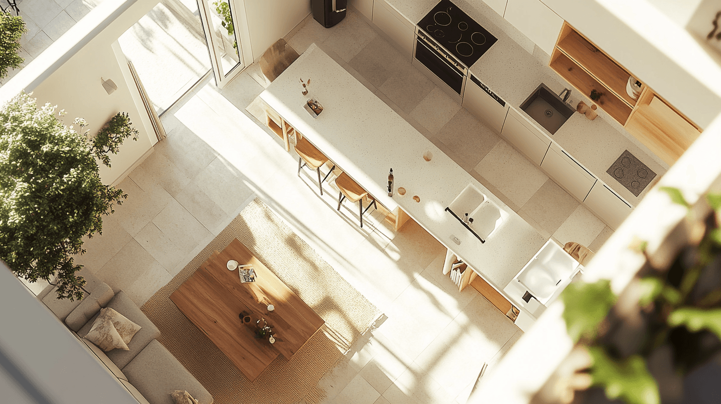 Room layout and planning of an open kitchen