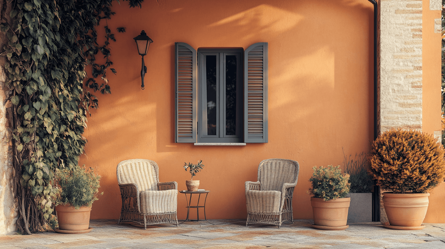 Color scheme in Tuscan style: Warm earth tones and Mediterranean accents