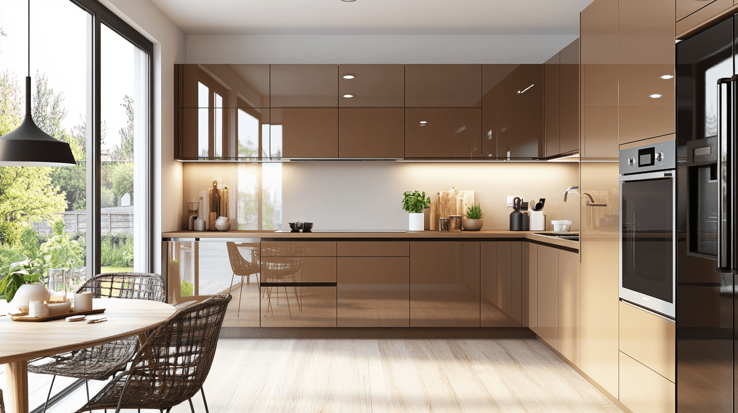 Kitchen and dining area in Mocha Mousse