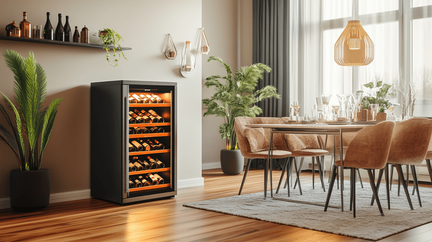 Design ideas for a dining room with a wine fridge