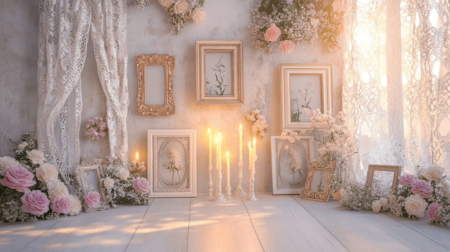 Decoration in romantic style: flowers, candles and more