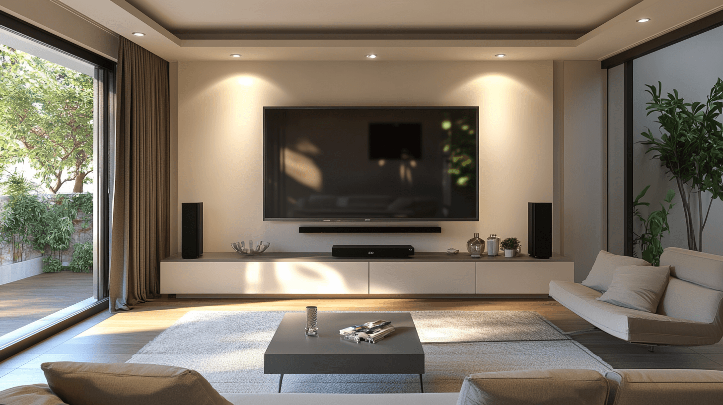 Living room with modern media corner: Elegantly integrate technology