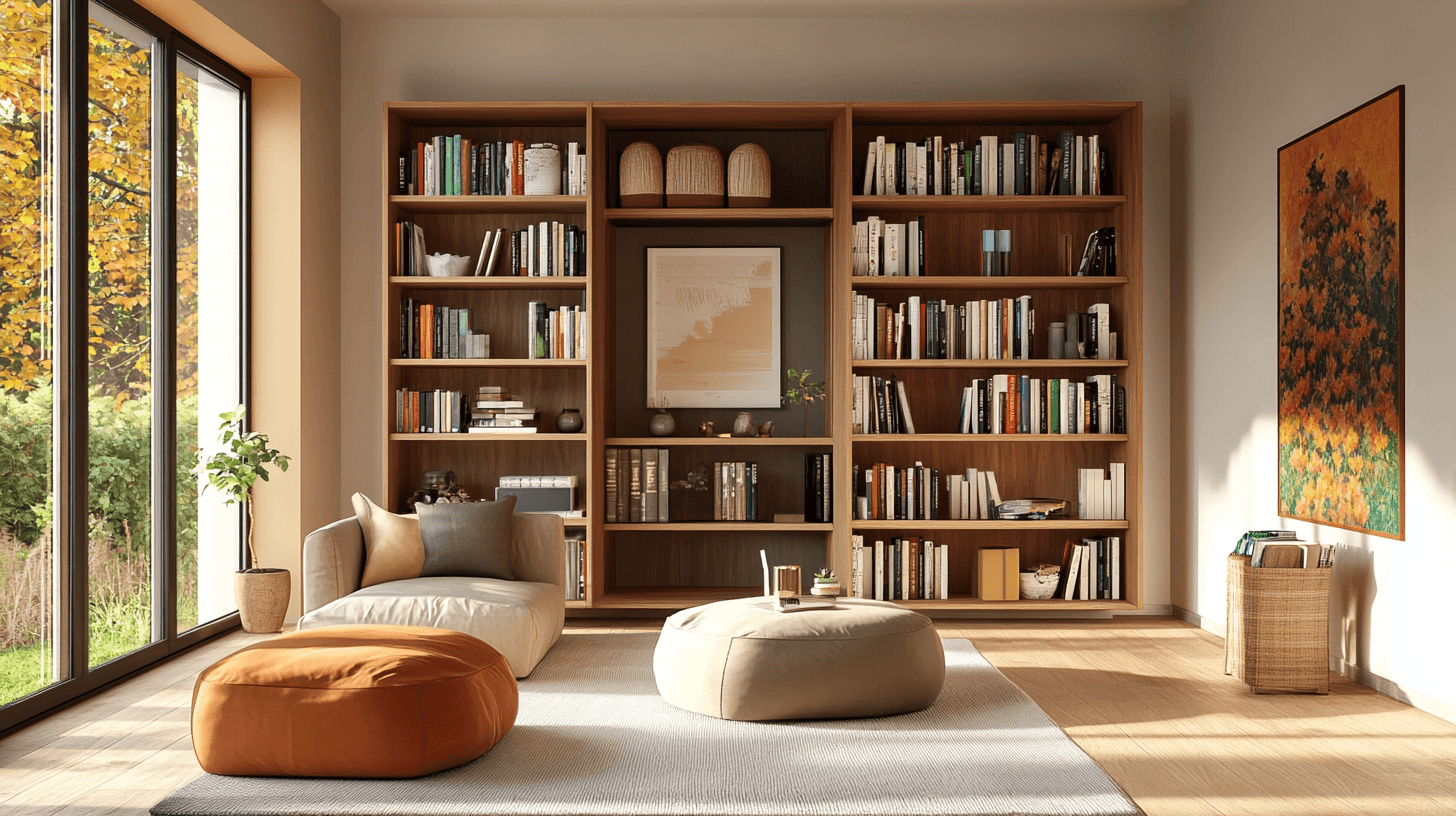 Living room with open bookshelf: Combining functionality and style