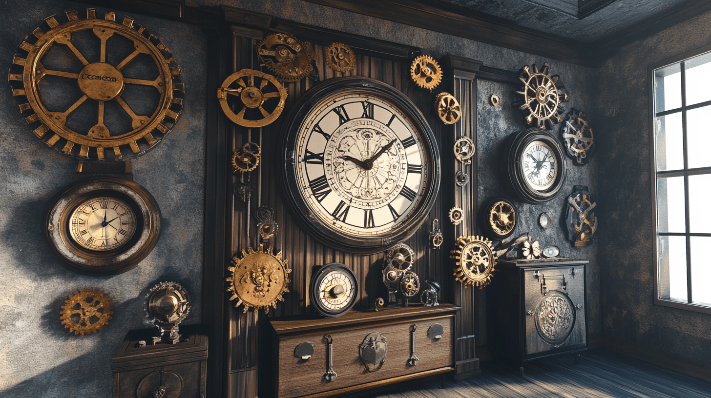 Decoration in steampunk style: gears, clocks, and more