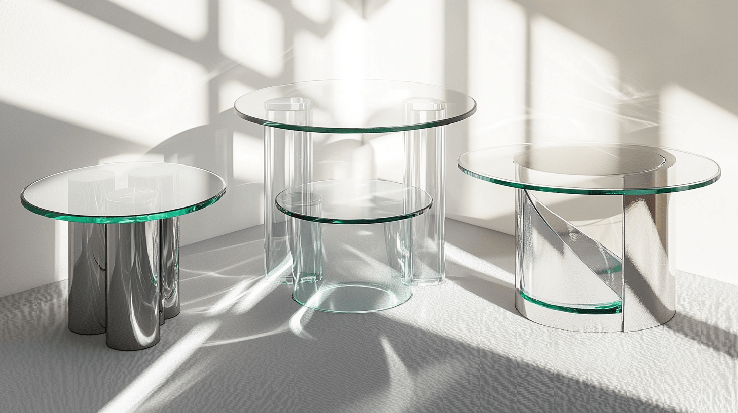 Versatile design variants of side tables made of glass