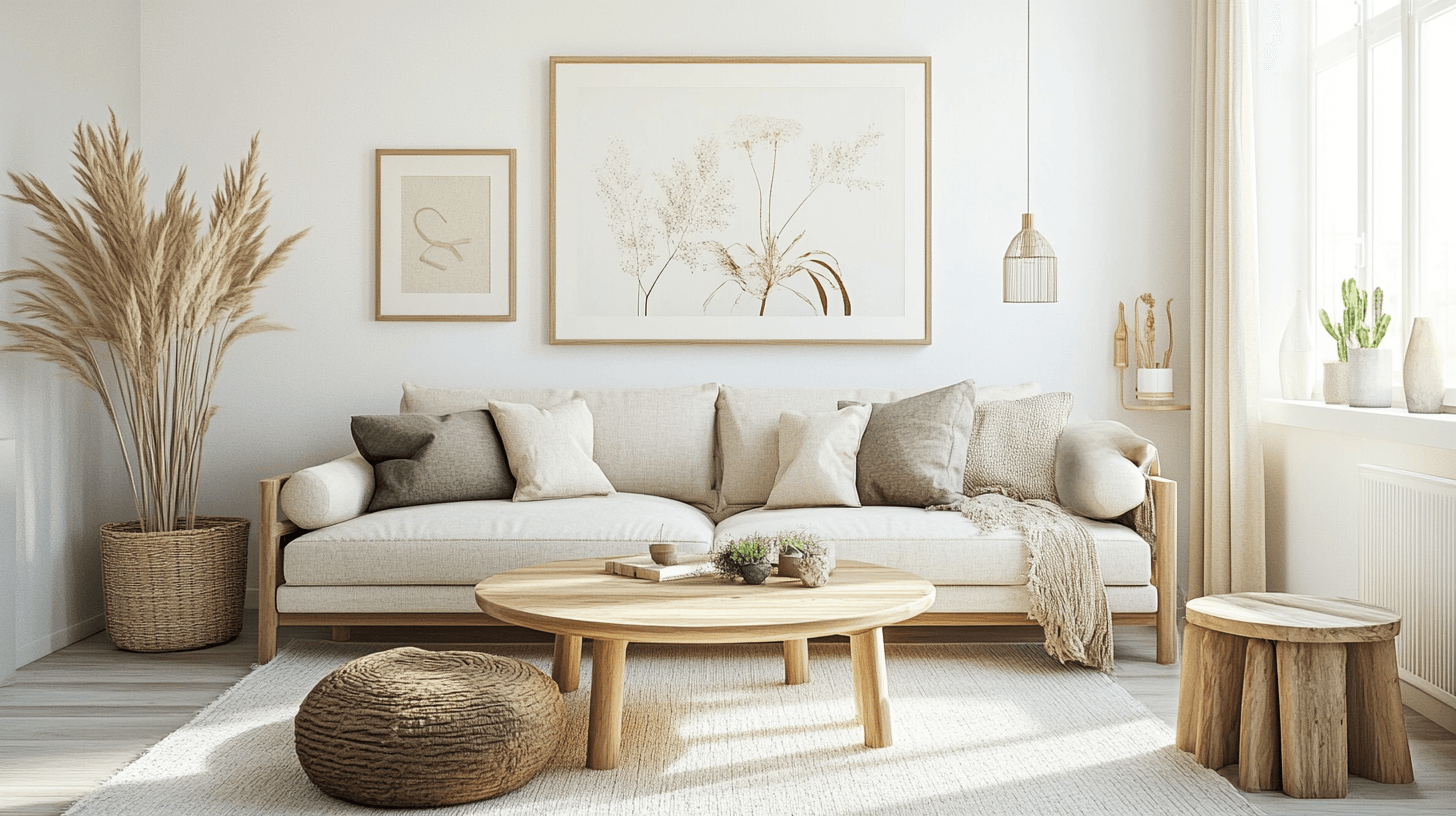 Living room in Scandinavian style: Light colors and natural materials