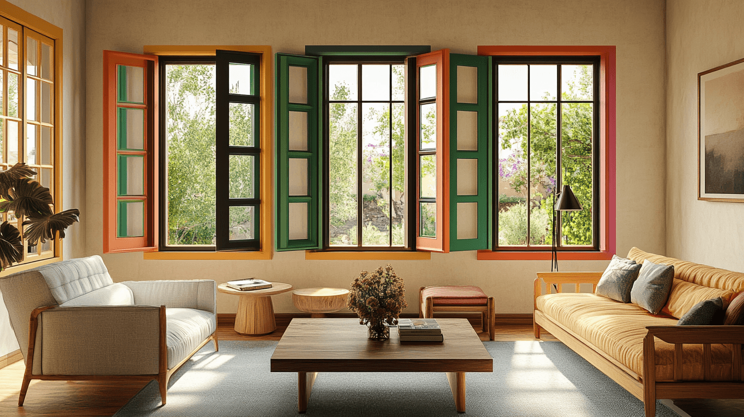 Combination of colored window frames with interior design