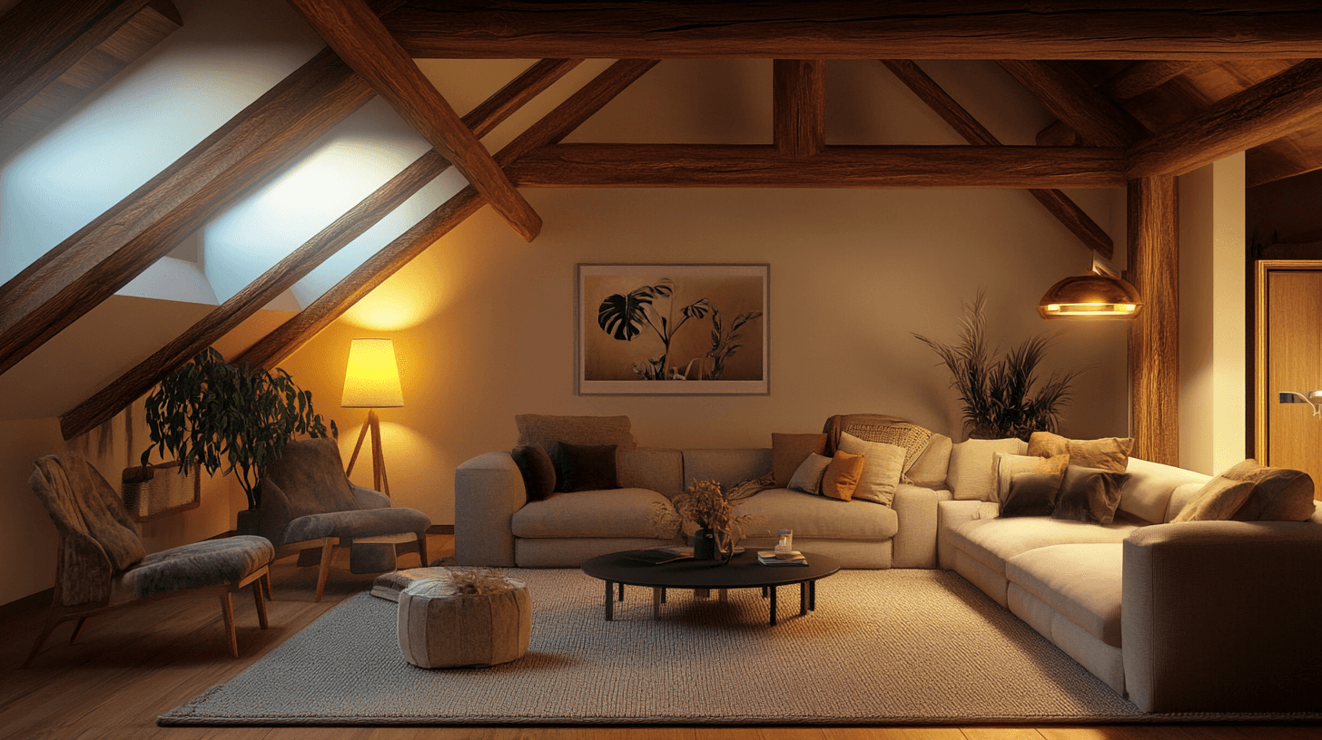 Living room with ceiling beams: Rustic charm in a modern home