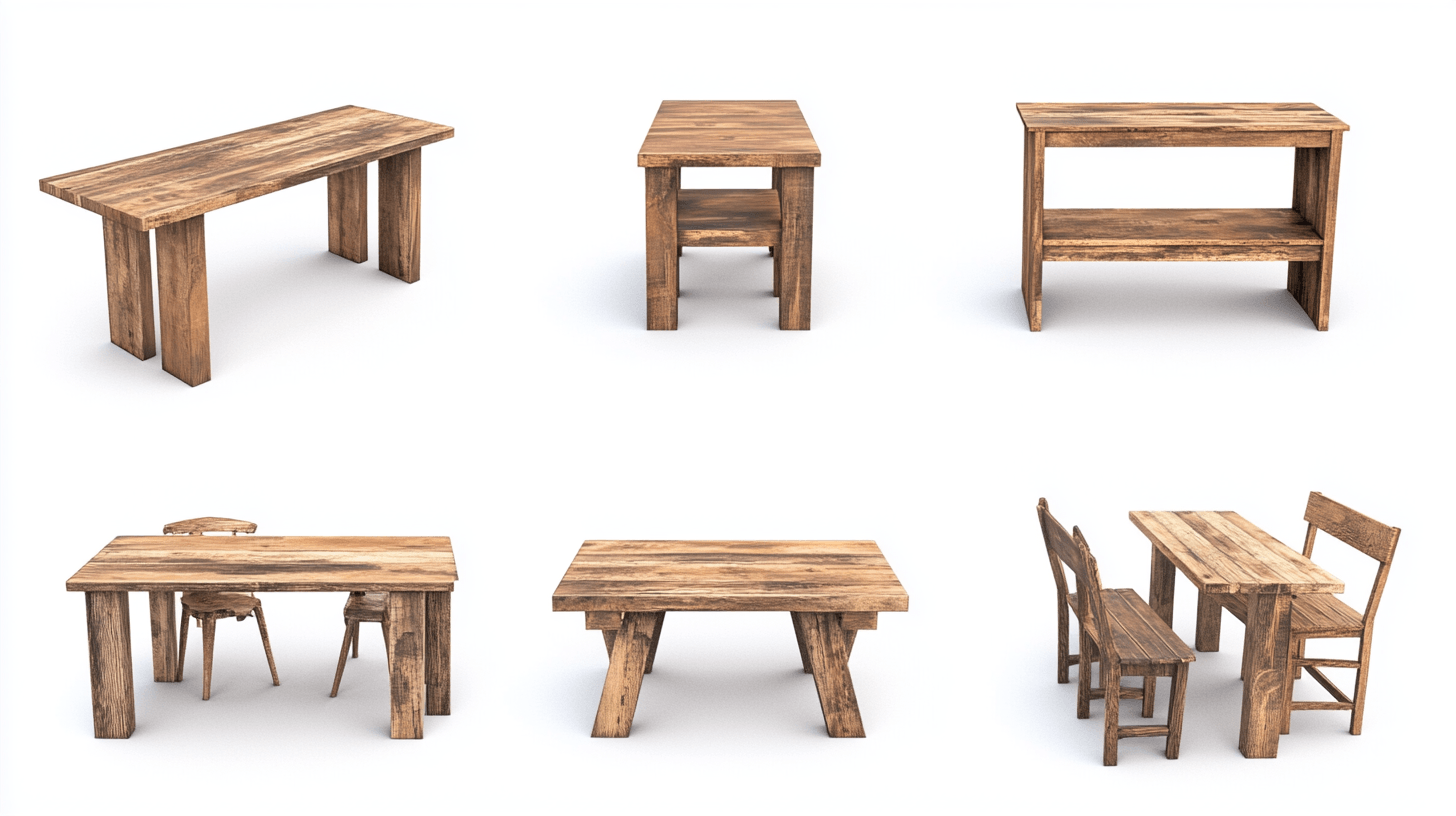 Reclaimed wood in various furniture categories
