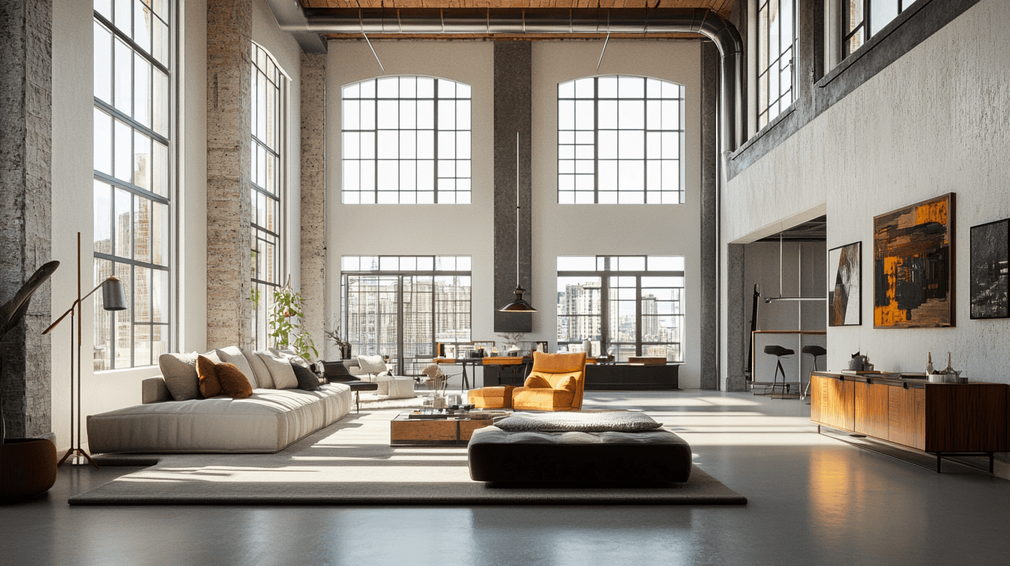 Living room with loft character: High ceilings and open spaces