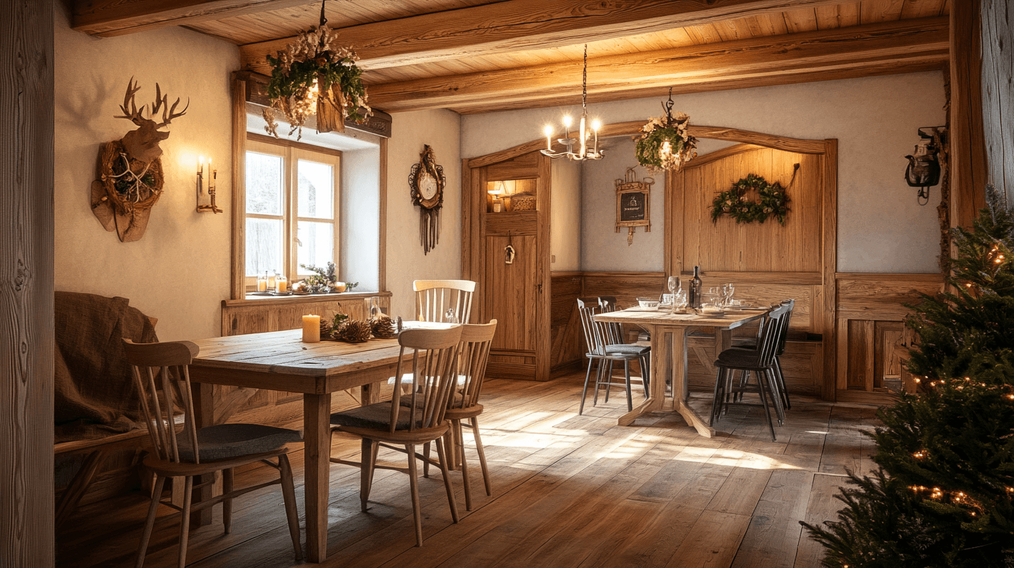 Dining room in country house style: Combining coziness and nature