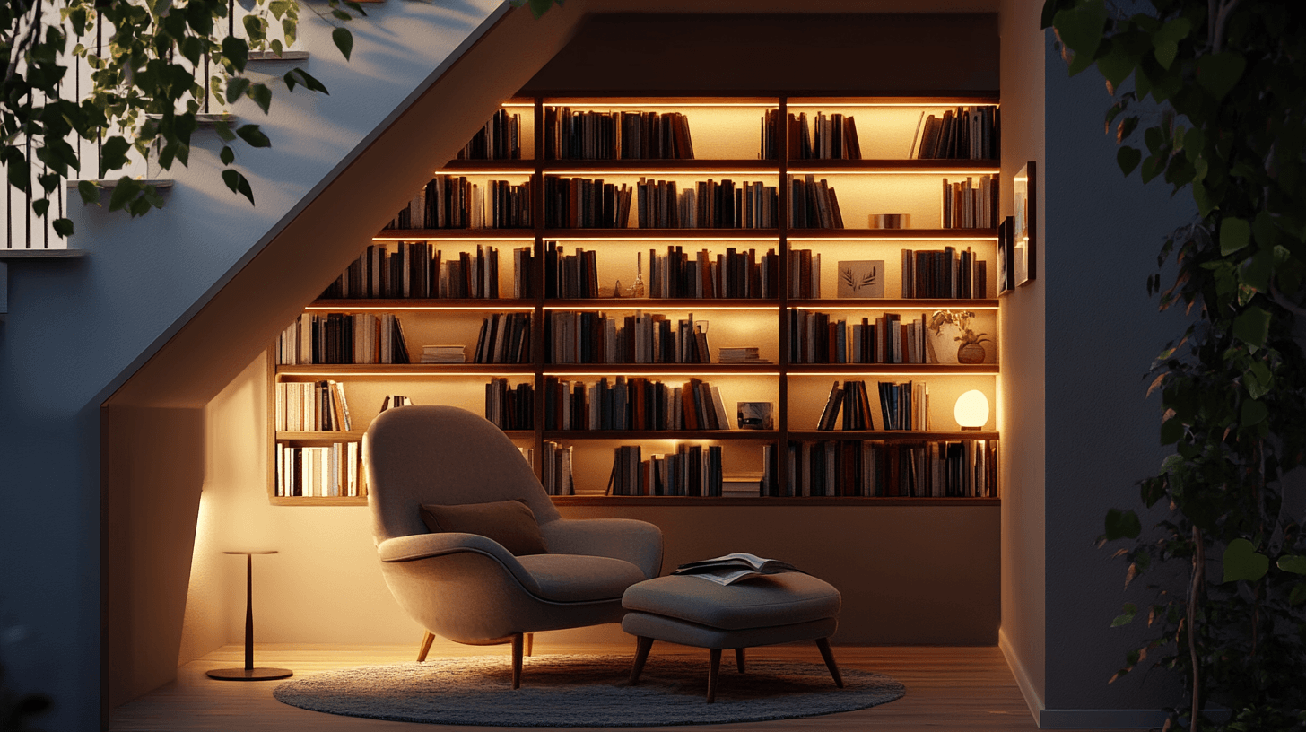Reading niche under the stairs: Use space cleverly