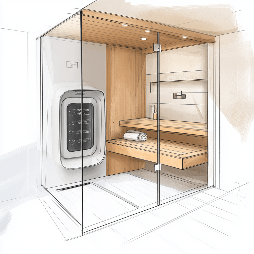 Planning and design of a bathroom with an integrated sauna