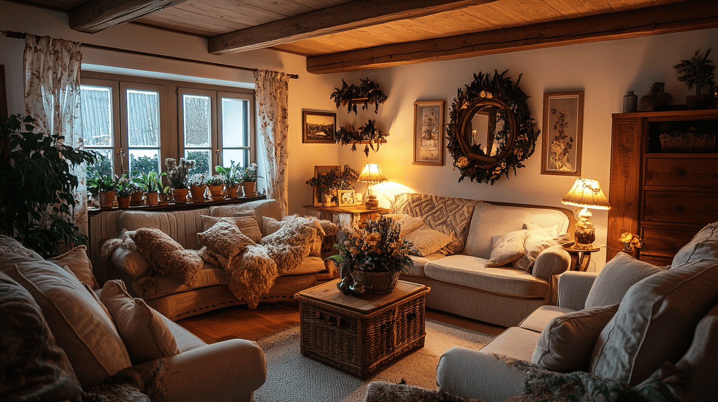 Living room in country house style: Rustic coziness