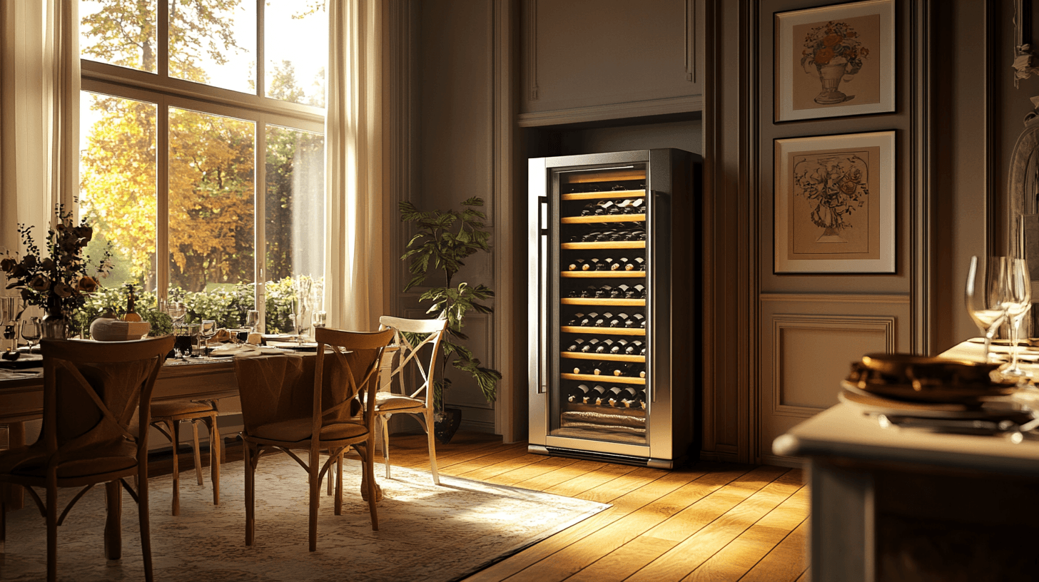 The correct placement of the wine cooler in the dining room