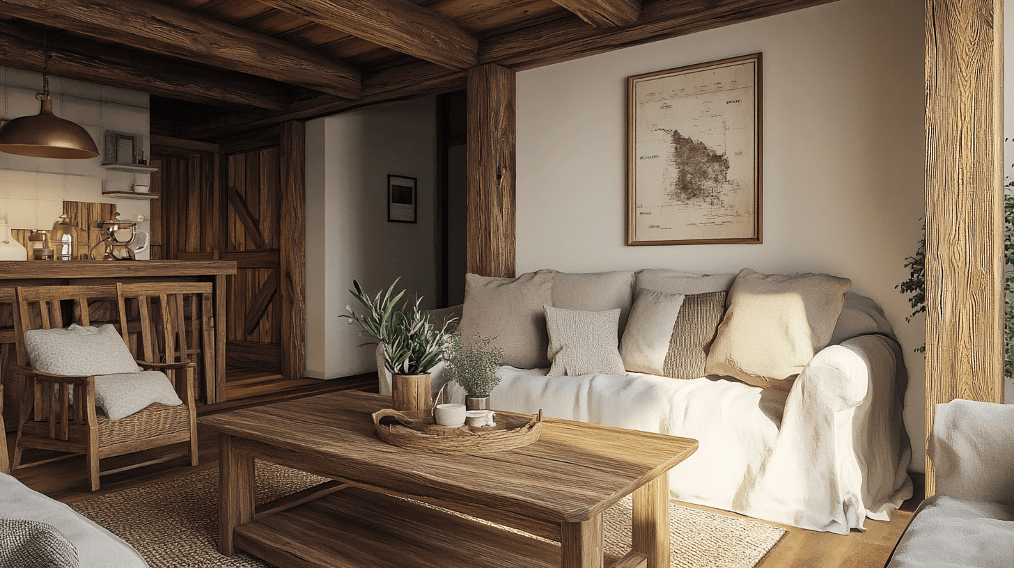 Living room with rustic wooden elements: Pure nature in the room