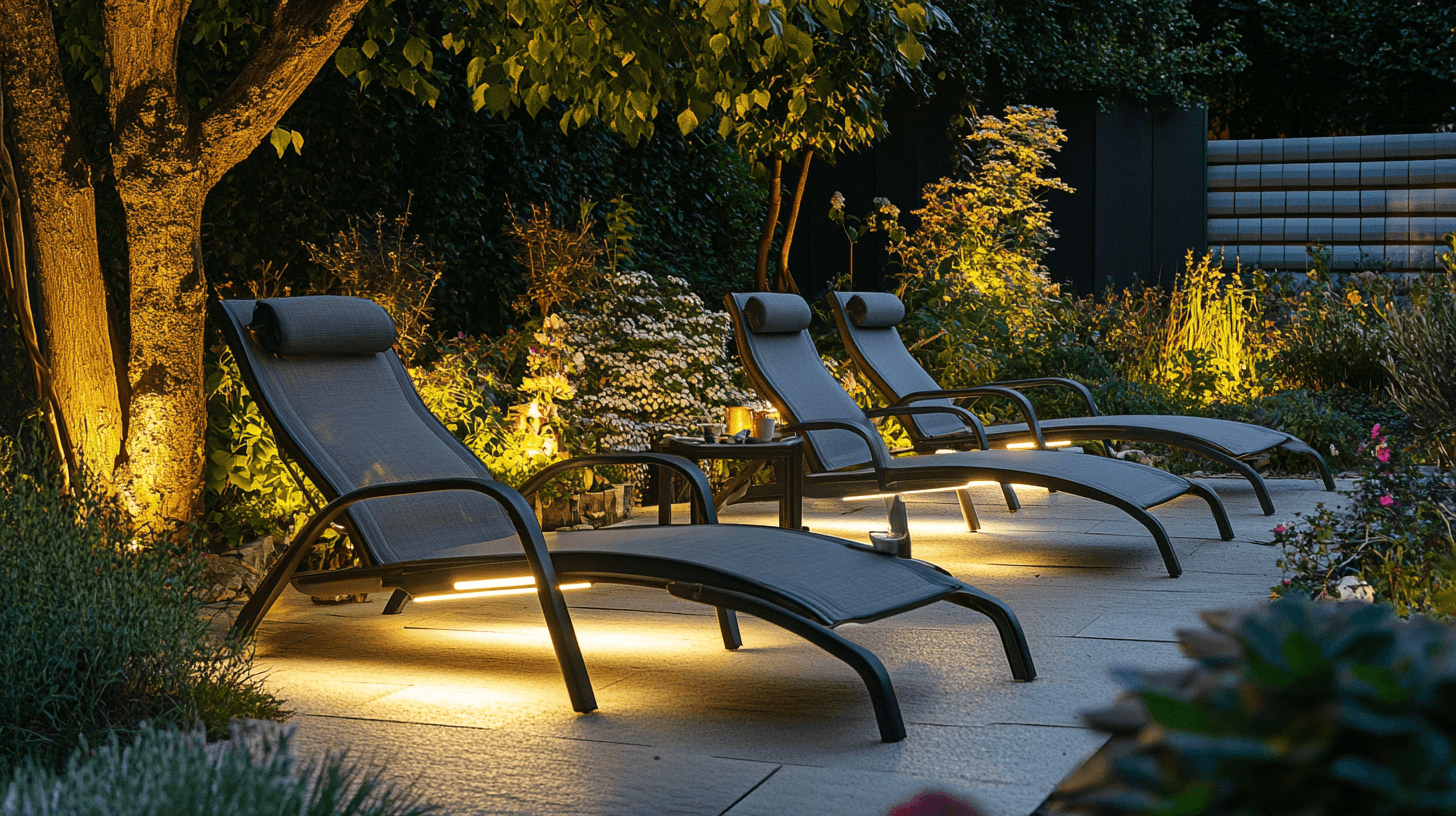 Different types of garden furniture with LED lighting