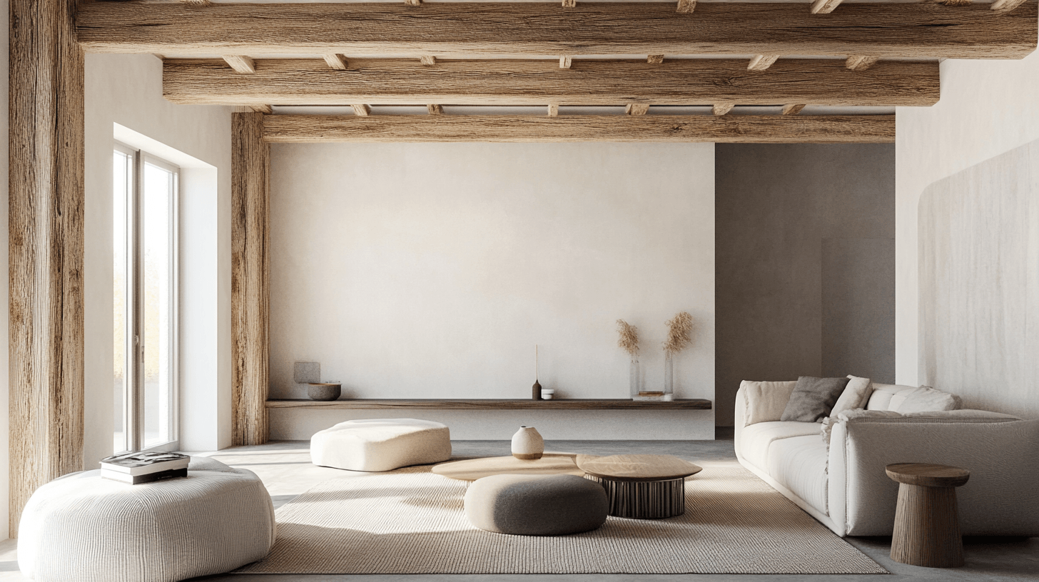 Integration of ceiling beams in modern living concepts