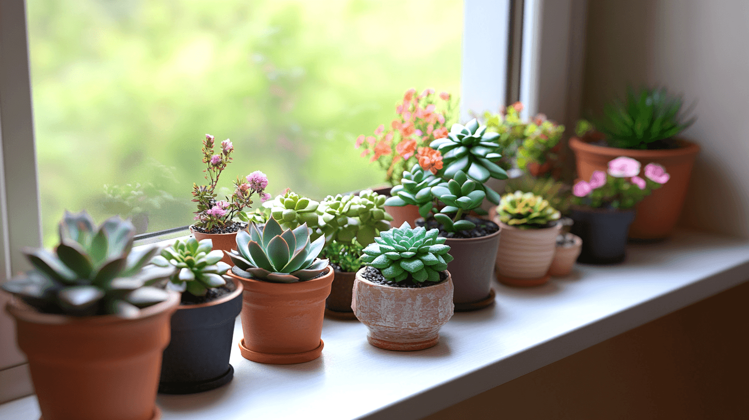 Plant arrangements for the windowsill