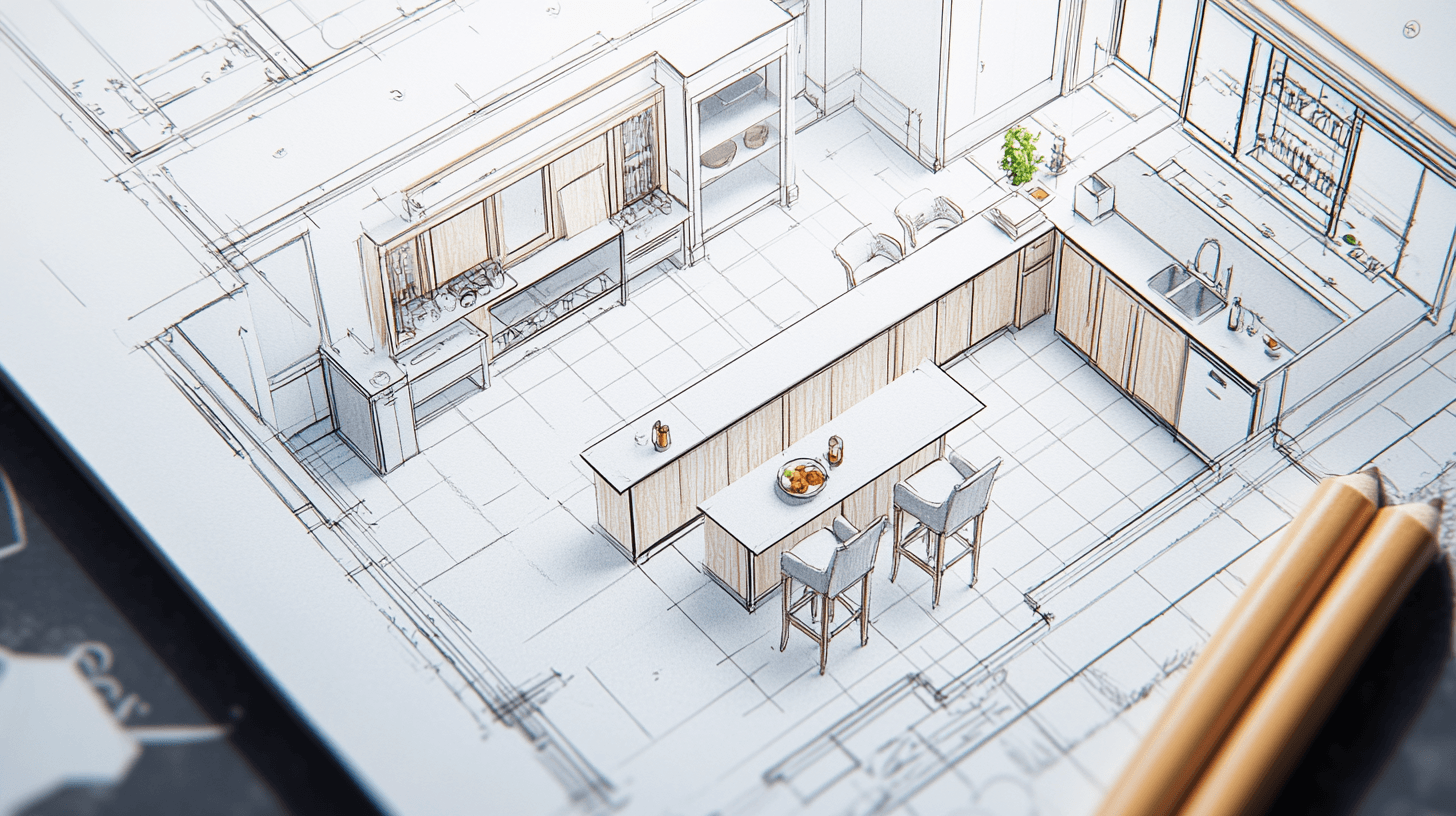 The perfect planning of a kitchen-living room with a bar