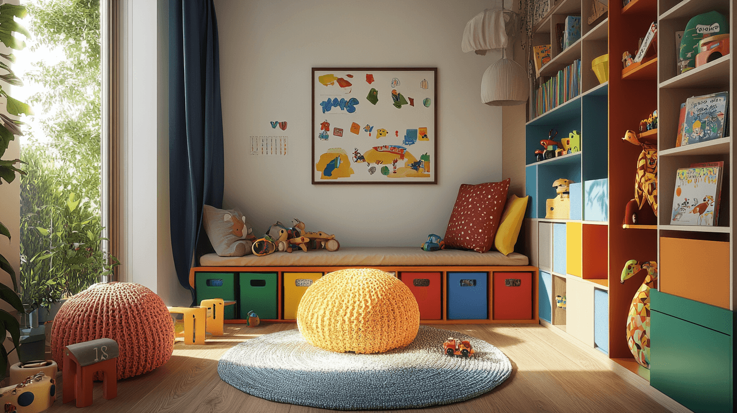 Children's room with integrated play area: Combining order and fun