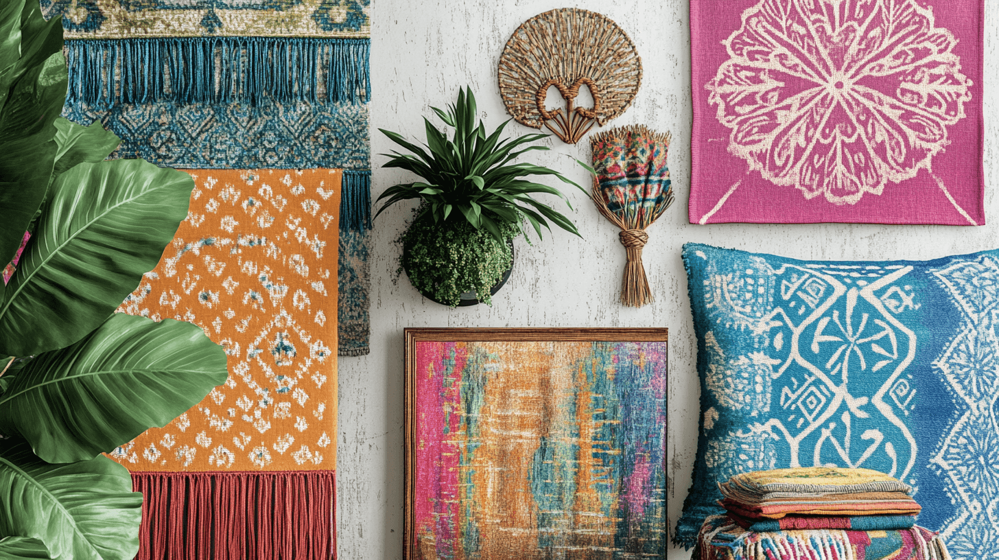 Decoration and accessories in colorful boho style