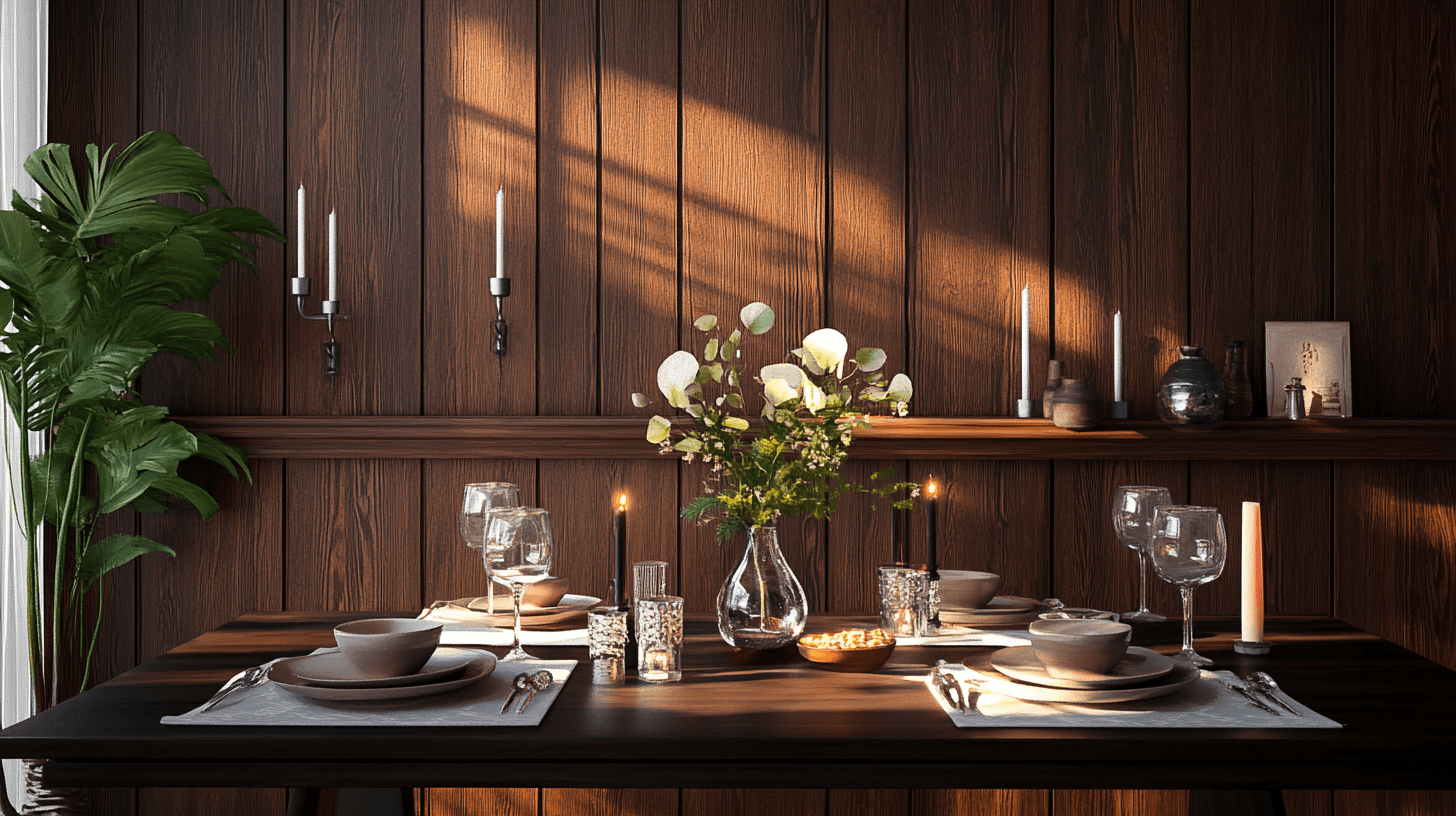 Decoration with dark wood elements: Setting accents