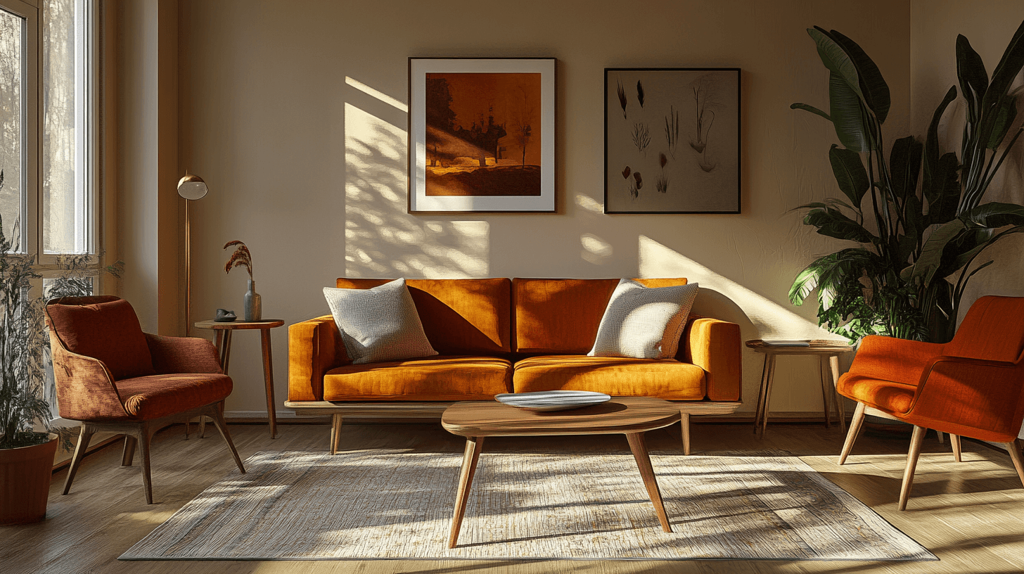 Color palettes and materials in Mid-Century style