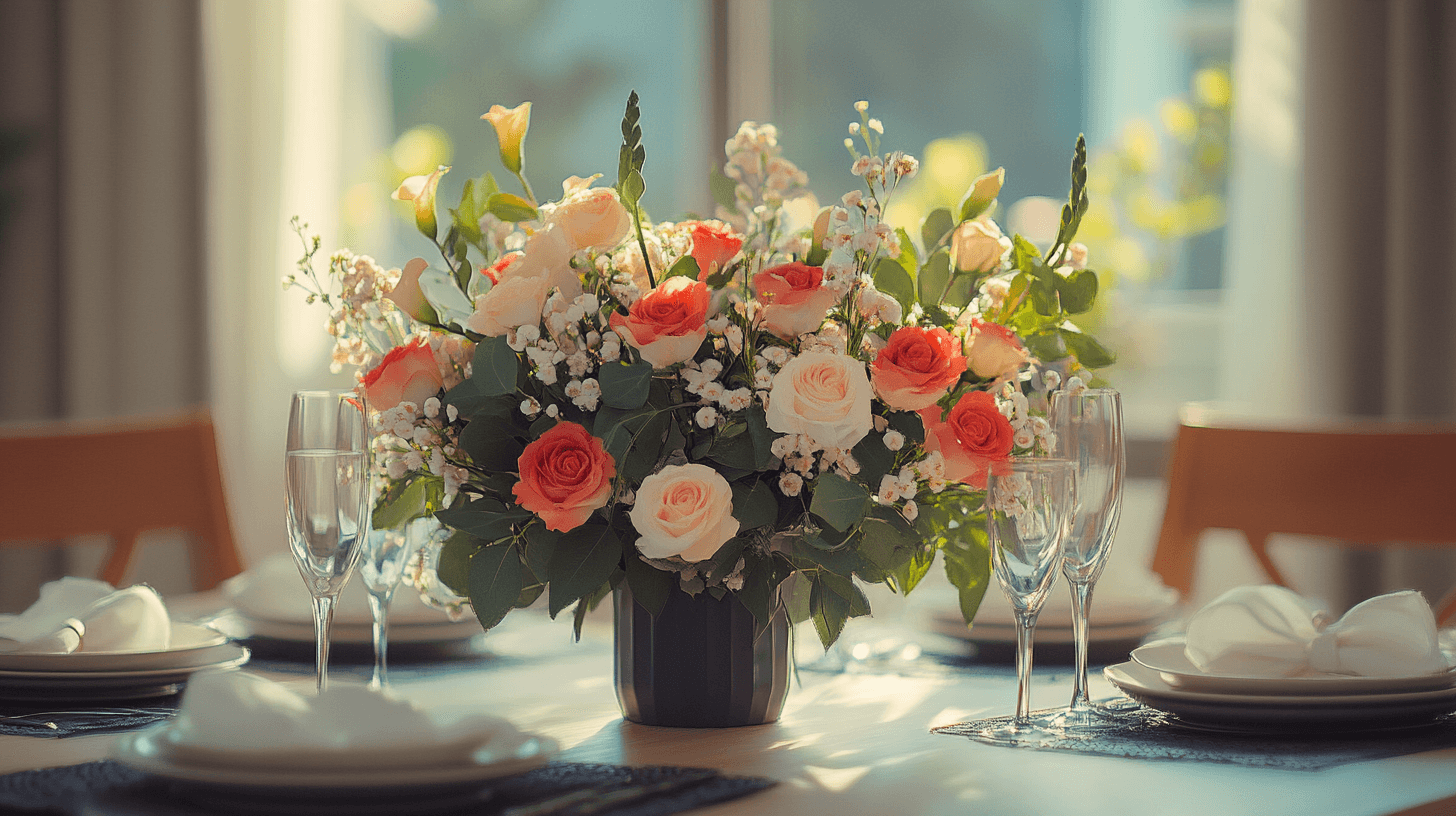 Creative arrangement of flowers on the table