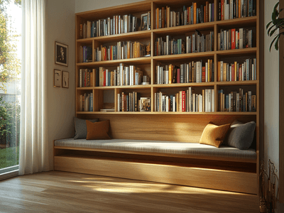 A place to read: Bookshelves with a bench